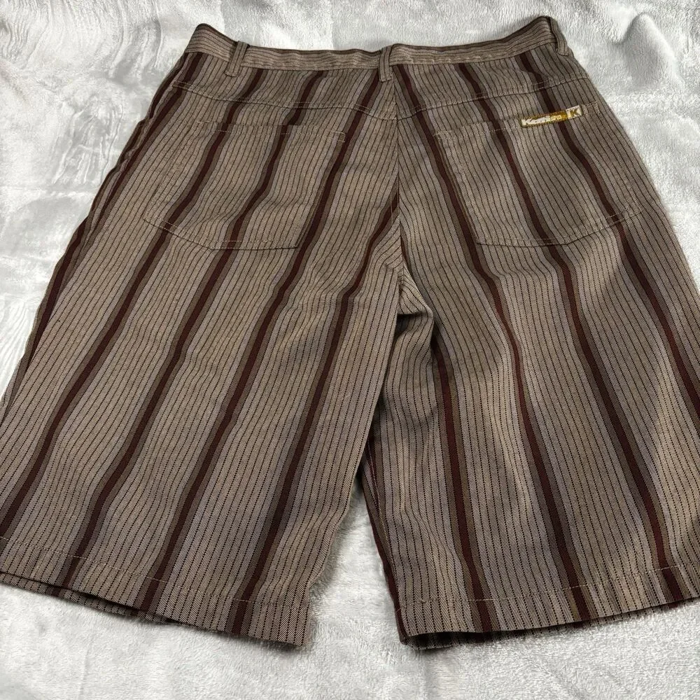Katin Surf Co  Men's Bermuda Shorts Size 33 Brown /Maroon Striped Button Fly - Picture 6 of 13